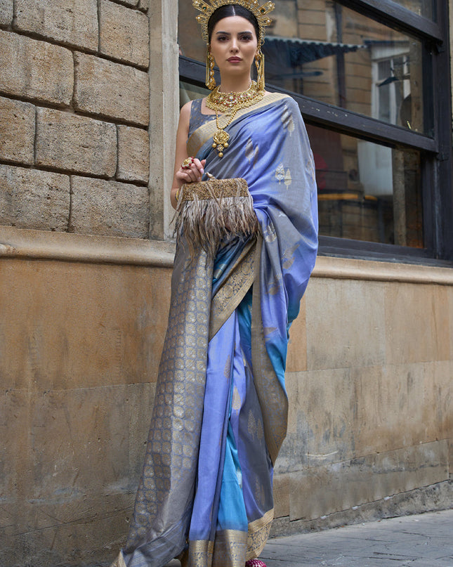 Periwinkle Silk Printed Saree