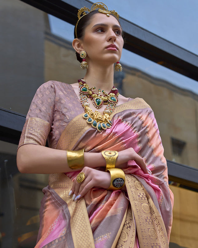 Pink Silk Printed Saree