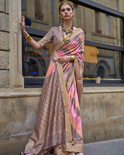 Pink Silk Printed Saree