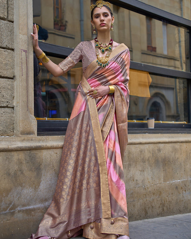 Pink Silk Printed Saree