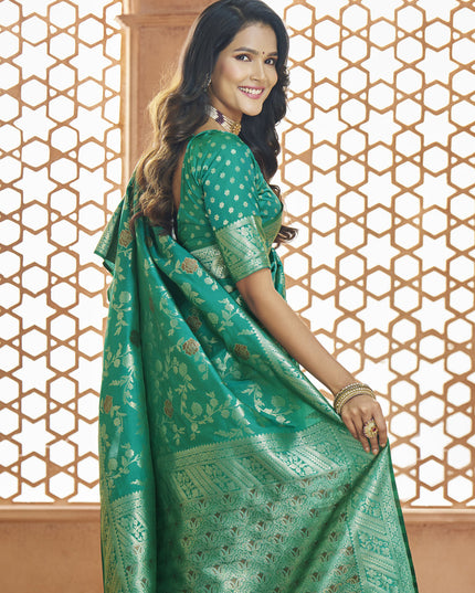 Rama Green Pure Banarasi Silk Zari Woven Saree