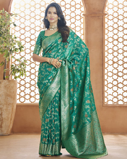 Rama Green Pure Banarasi Silk Zari Woven Saree