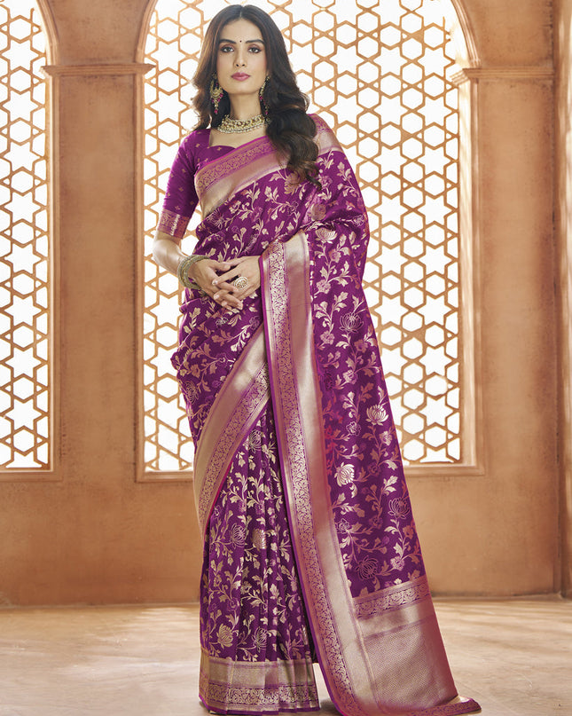 Magenta Pure Banarasi Silk Zari Woven Saree