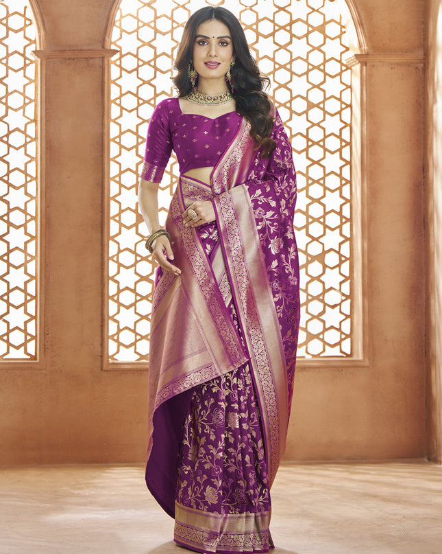 Magenta Pure Banarasi Silk Zari Woven Saree