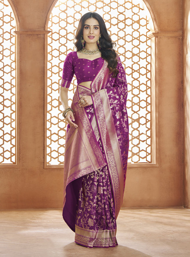 Magenta Pure Banarasi Silk Zari Woven Saree