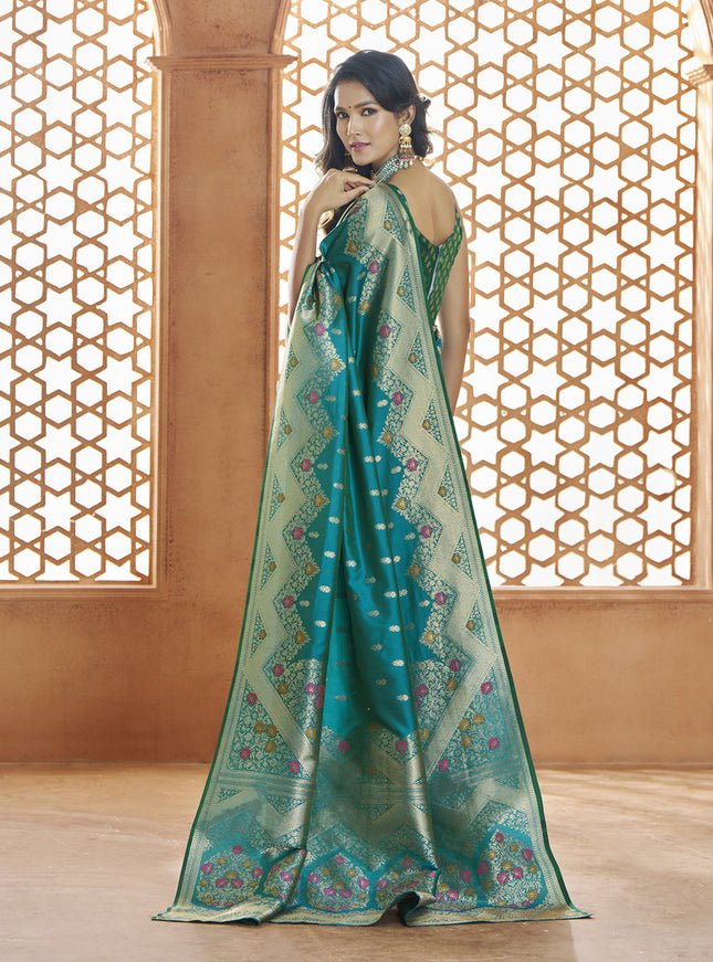 Peacock Blue Pure Banarasi Silk Zari Woven Saree