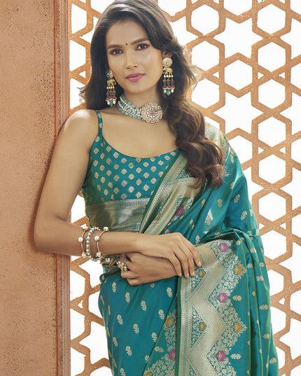 Peacock Blue Pure Banarasi Silk Zari Woven Saree
