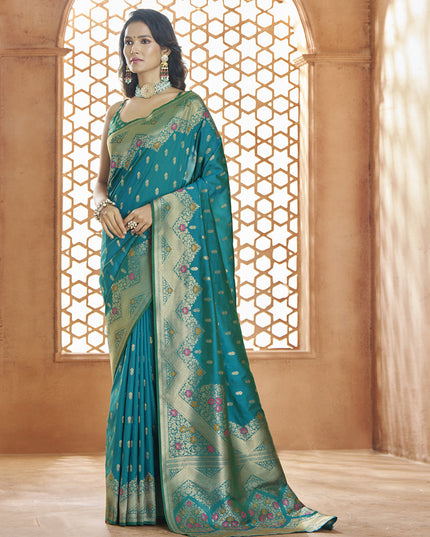 Peacock Blue Pure Banarasi Silk Zari Woven Saree