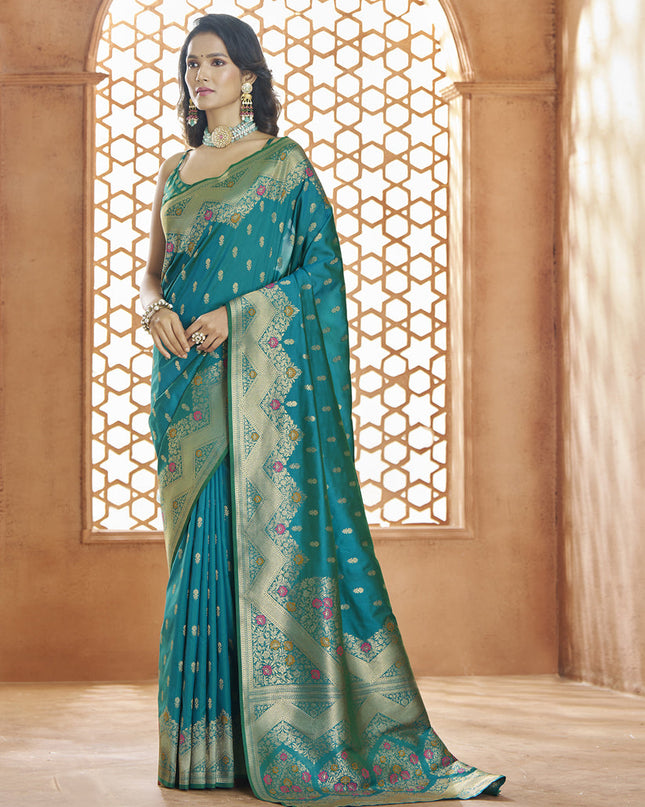 Peacock Blue Pure Banarasi Silk Zari Woven Saree