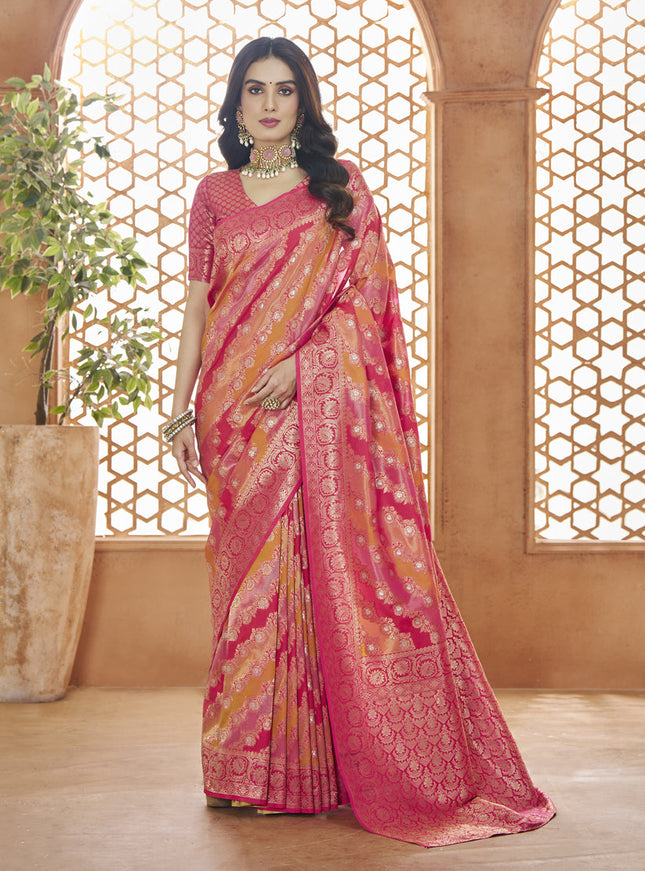 Multicolor Pure Banarasi Silk Zari Woven Saree