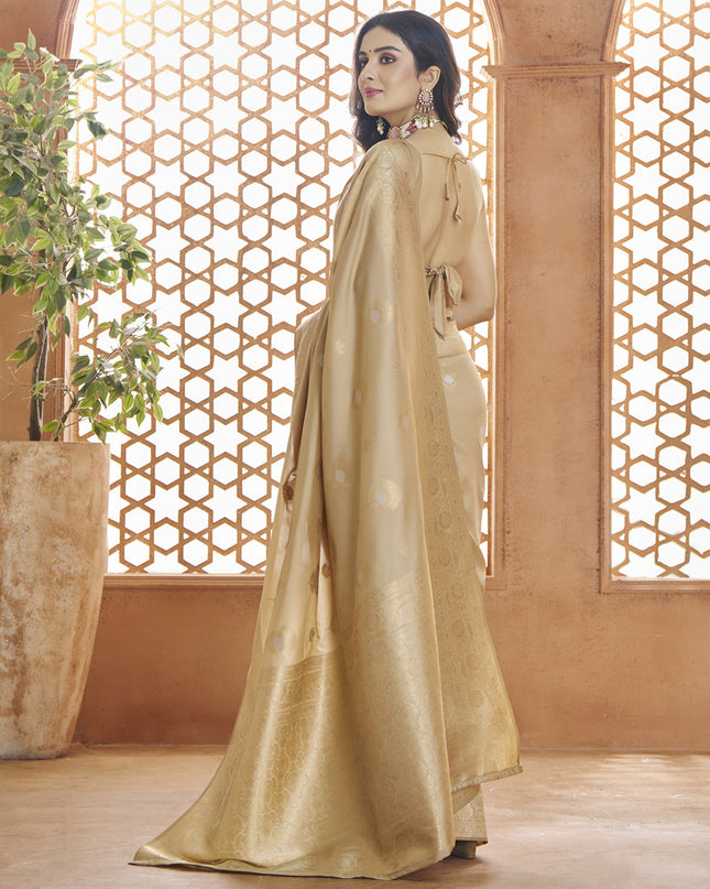 Beige Pure Banarasi Silk Zari Woven Saree