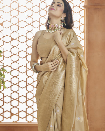 Beige Pure Banarasi Silk Zari Woven Saree