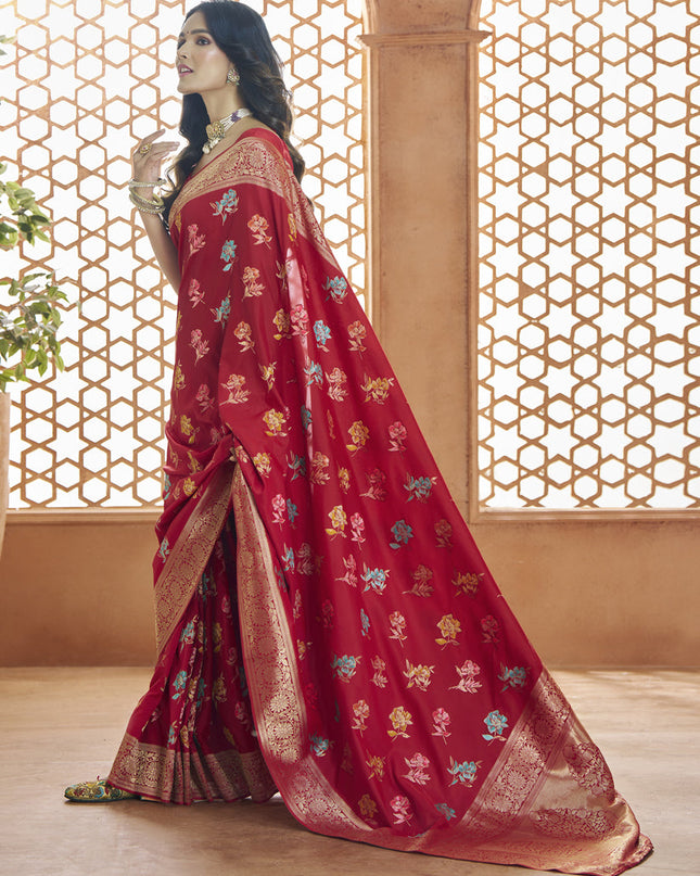 Scarlet Red Pure Banarasi Silk Zari Woven Saree