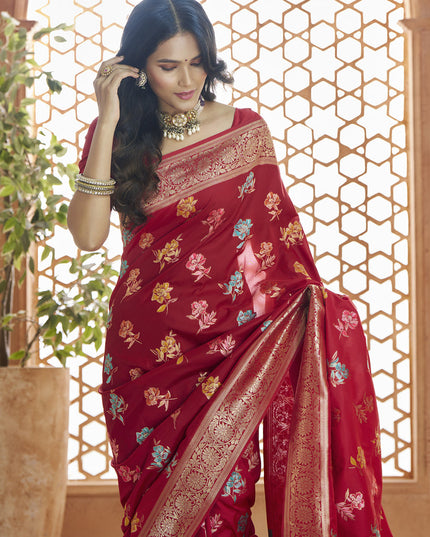 Scarlet Red Pure Banarasi Silk Zari Woven Saree