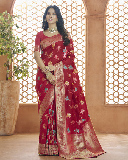 Scarlet Red Pure Banarasi Silk Zari Woven Saree