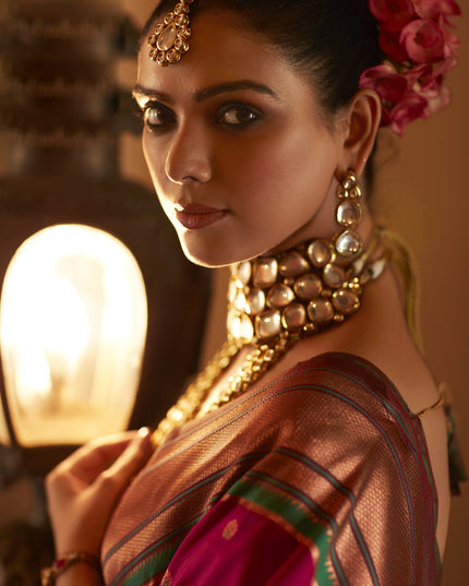 Gajari Pink Peshwai Paithani Silk Woven Saree