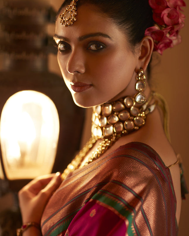 Gajari Pink Peshwai Paithani Silk Woven Saree