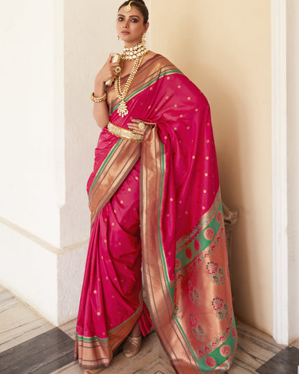 Gajari Pink Peshwai Paithani Silk Woven Saree