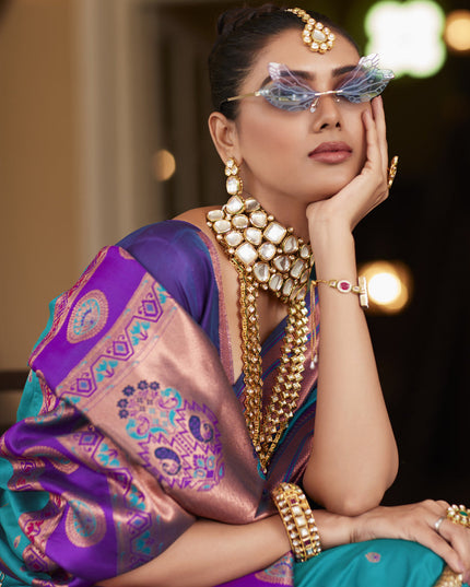 Firozi Peshwai Paithani Silk Woven Saree