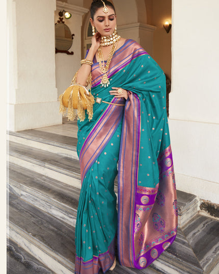 Firozi Peshwai Paithani Silk Woven Saree