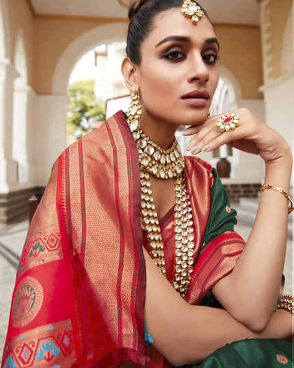 Bottle Green Peshwai Paithani Silk Woven Saree