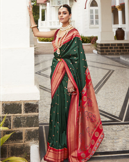 Bottle Green Peshwai Paithani Silk Woven Saree