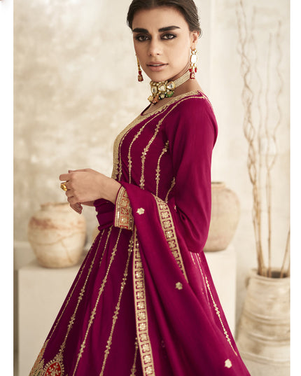 Rani Pink Silk Embroidered Trouser Kameez