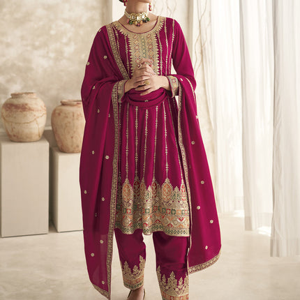 Rani Pink Silk Embroidered Trouser Kameez