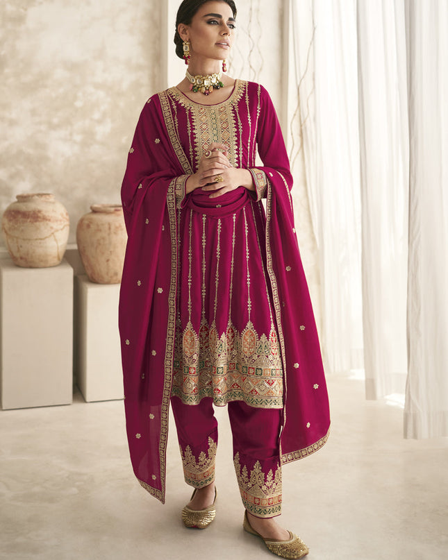 Rani Pink Silk Embroidered Trouser Kameez