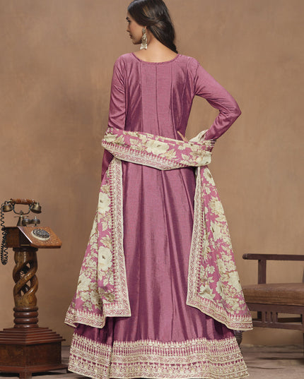 Onion Pink Art Silk Embroidered Anarkali with Dupatta
