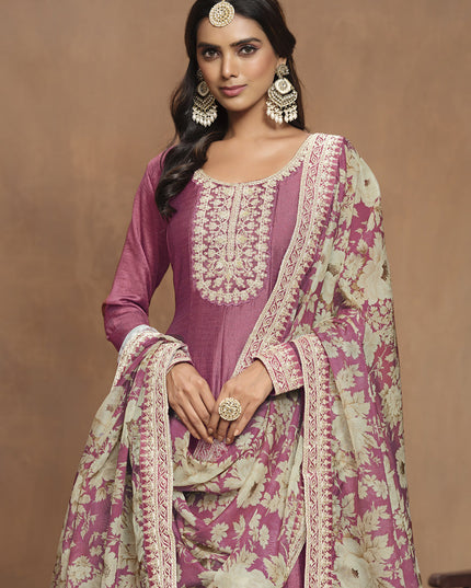 Onion Pink Art Silk Embroidered Anarkali with Dupatta