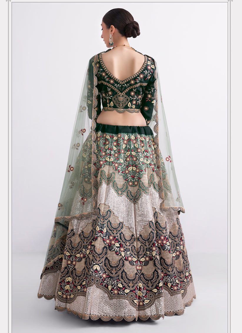 Ombre Green Silk Embroidered Bridal Lehenga Choli