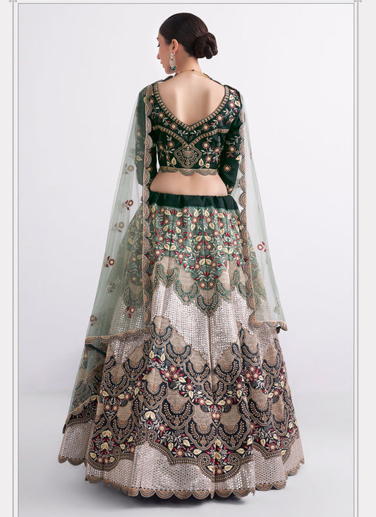 Ombre Green Silk Embroidered Bridal Lehenga Choli
