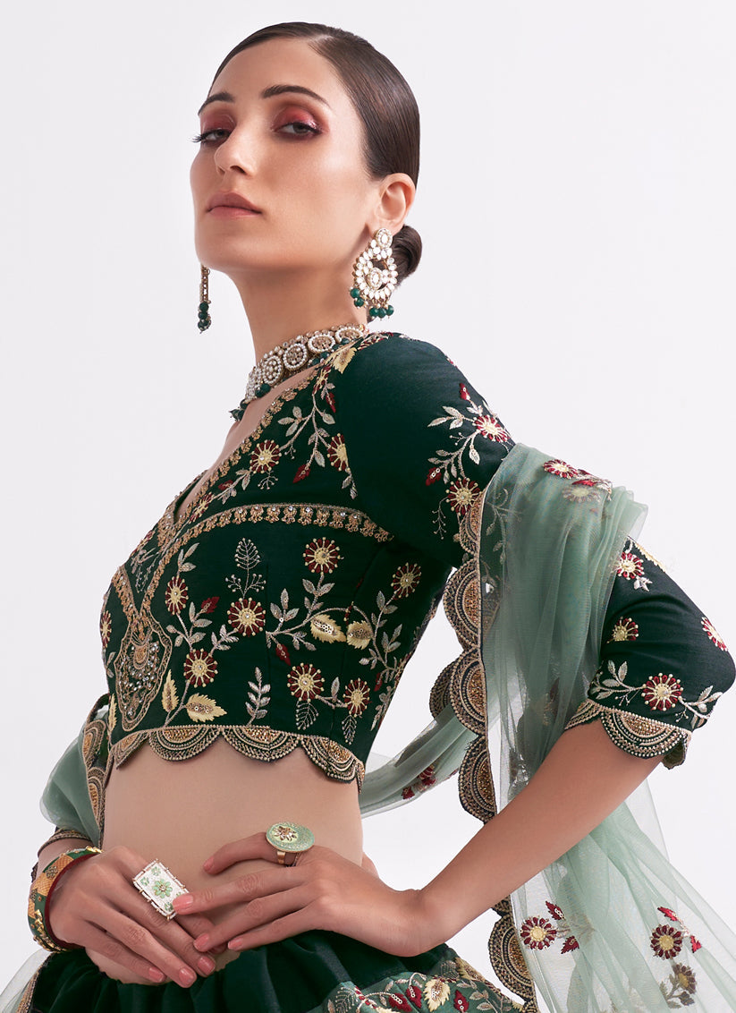 Ombre Green Silk Embroidered Bridal Lehenga Choli