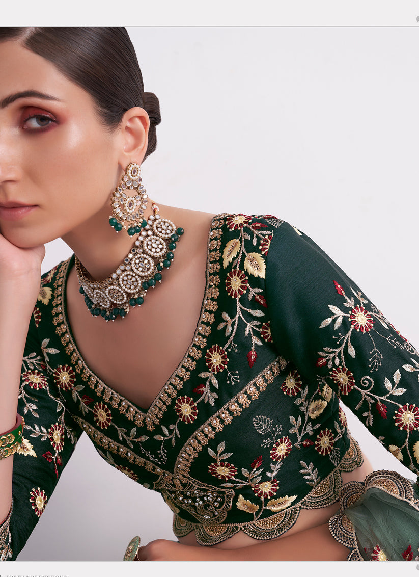 Ombre Green Silk Embroidered Bridal Lehenga Choli