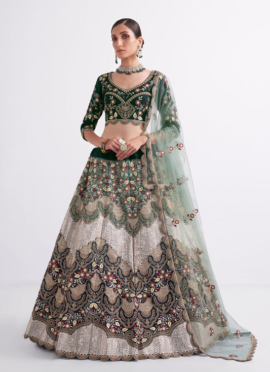 Ombre Green Silk Embroidered Bridal Lehenga Choli
