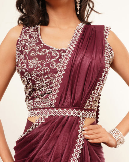 wine heavy stone work ready to wear saree