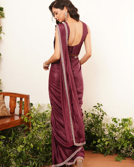 wine heavy stone work ready to wear saree