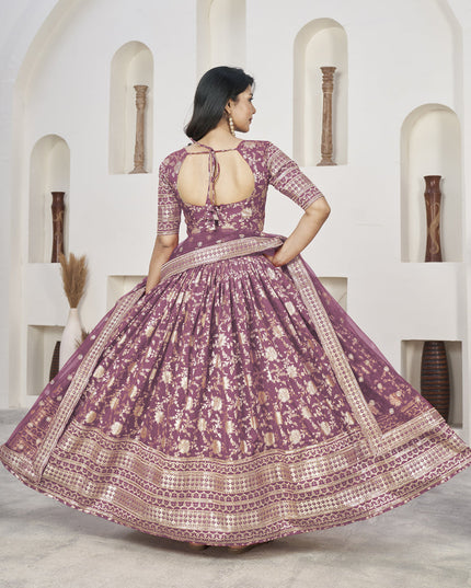 Mauve Dola Jacquard Lehenga Choli with Net Dupatta