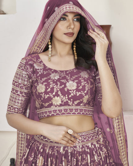 Mauve Dola Jacquard Lehenga Choli with Net Dupatta