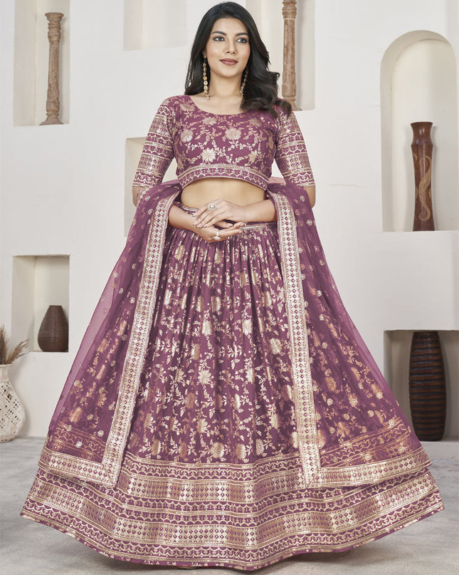 Mauve Dola Jacquard Lehenga Choli with Net Dupatta
