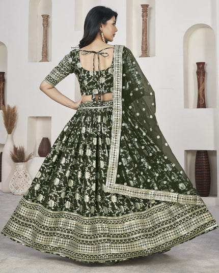 Forest Green Dola Jacquard Lehenga Choli with Net Dupatta
