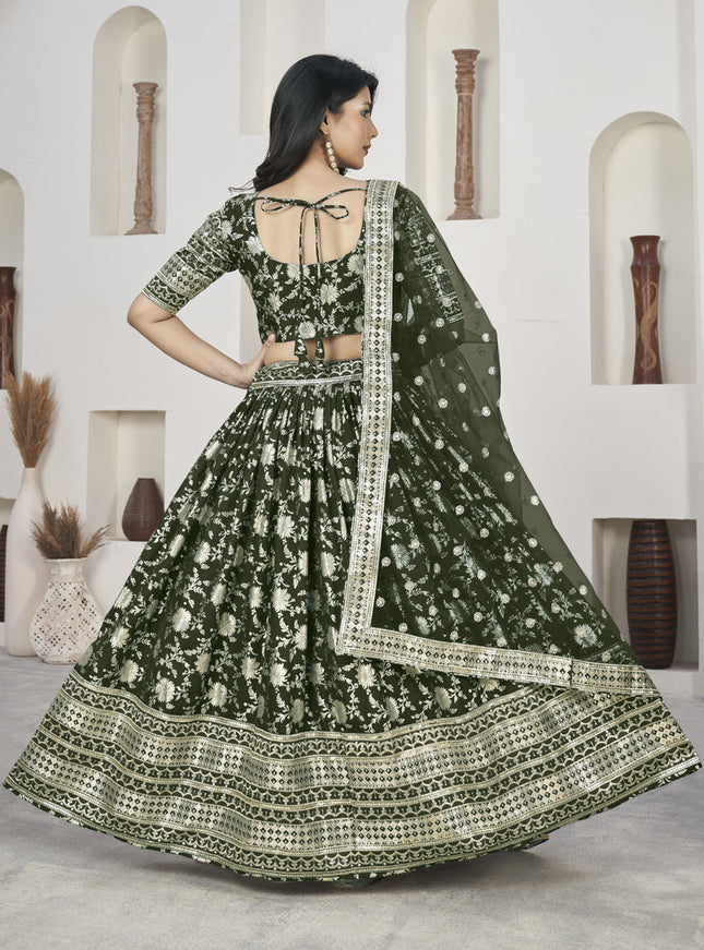 Forest Green Dola Jacquard Lehenga Choli with Net Dupatta