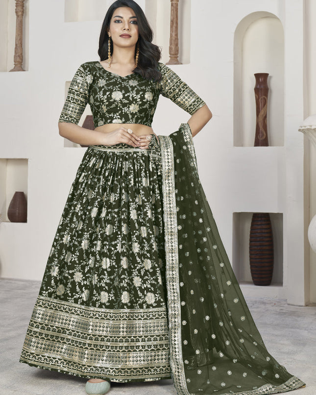 Forest Green Dola Jacquard Lehenga Choli with Net Dupatta