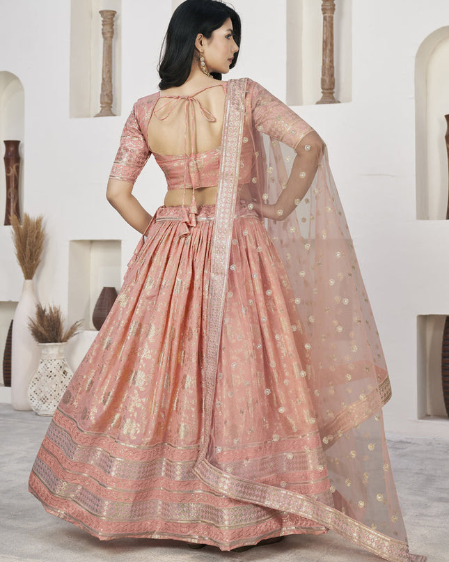 Peach Dola Jacquard Lehenga Choli with Net Dupatta
