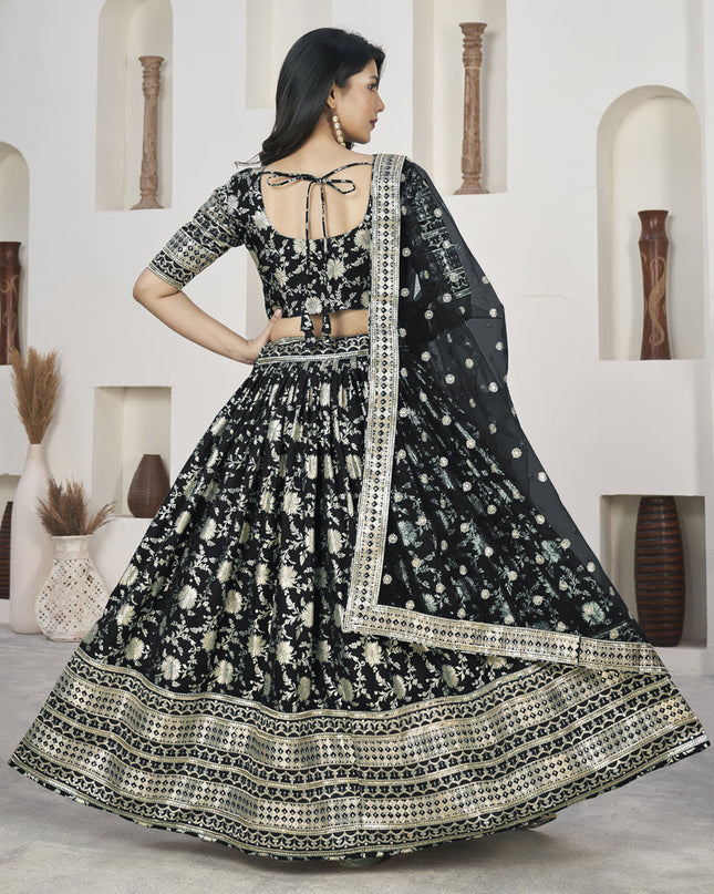 Black Dola Jacquard Lehenga Choli with Net Dupatta