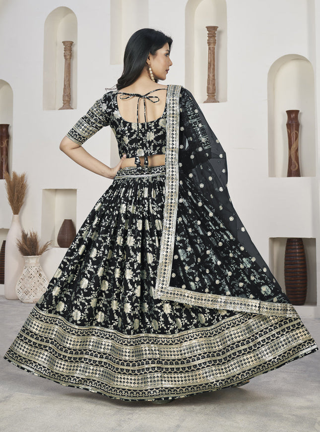 Black Dola Jacquard Lehenga Choli with Net Dupatta