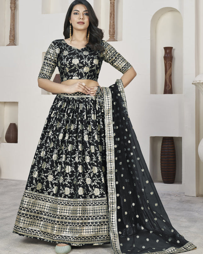 Black Dola Jacquard Lehenga Choli with Net Dupatta