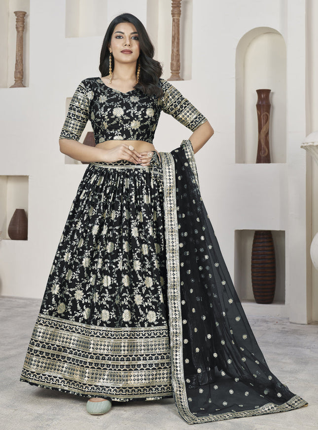 Black Dola Jacquard Lehenga Choli with Net Dupatta
