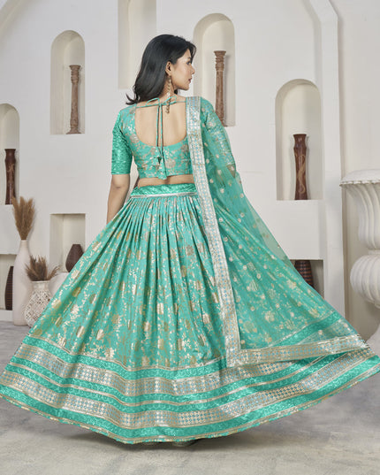 Turquoise Dola Jacquard Lehenga Choli with Net Dupatta
